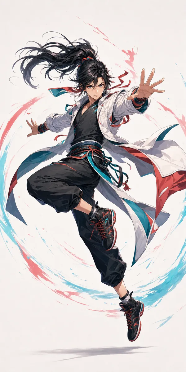 Dynamic anime hero pose sample from AI Anime Generator