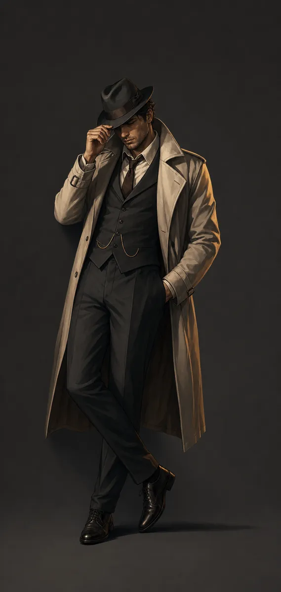 Noir detective leaning pose sample from AI Pose Maker
