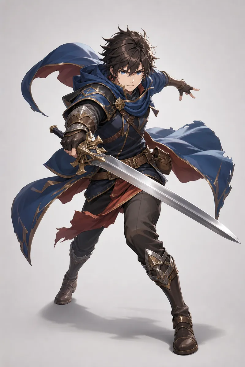 Dynamic sword fighter pose sample from AI Pose Generator