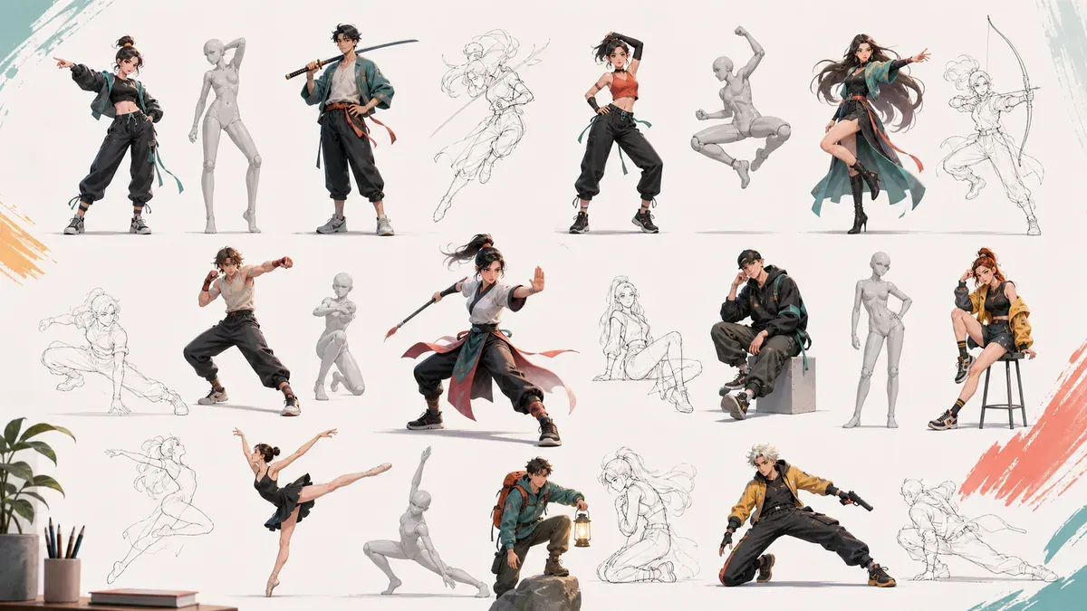 Random pose references for drawing and figure practice